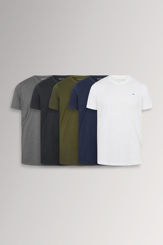  BadRhino Big & Tall Lot de 5 t-shirts extra-longs noir/blanc/bleu marine/vert/gris