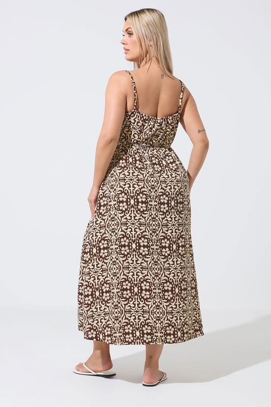 LIMITED COLLECTION Plus Size Brown Abstract Tie Strap Dress | Yours Clothing 2