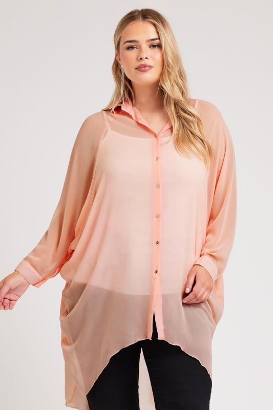 Plus Size  YOURS LONDON Curve Pink Longline Batwing Sleeve Shirt