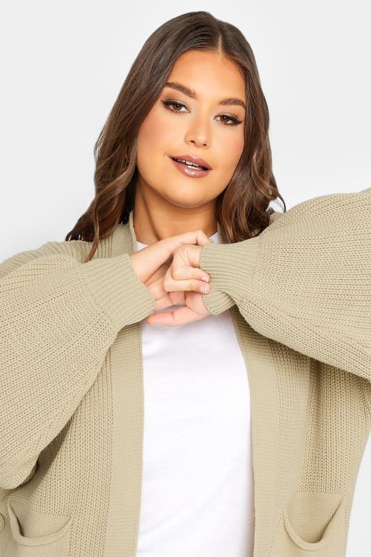 Curve Plus Size YOURS Curve Brown Beige Longline Knitted Cardigan | Yours Clothing  4