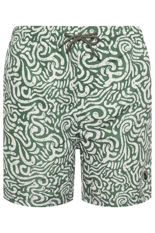  Grande Taille ESPIONAGE Big & Tall Olive Green Abstract Print Swim Shorts