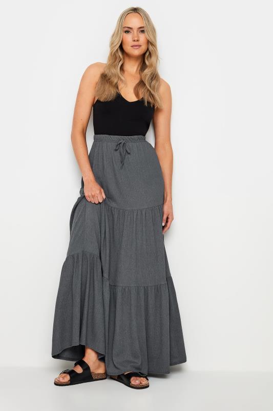 LTS Tall Women's Black Tiered Crinkle Maxi Skirt | Long Tall Sally 1