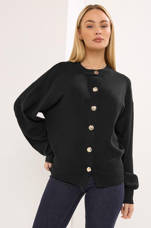  STAR Black Knitted Gold Button Cardigan