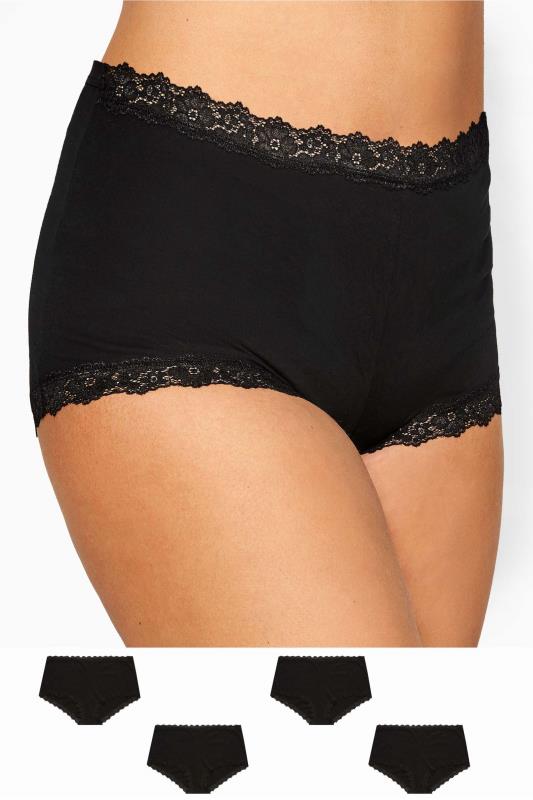  Briefs & Knickers Grande Taille 4 PACK Curve Black Lace Trim High Waisted Shorts