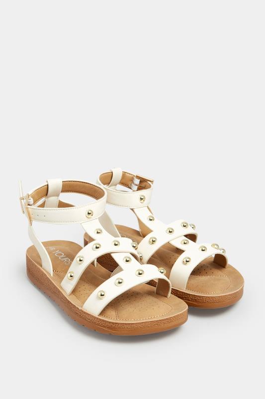 Cream Studden Gladiator Sandals In Extra Wide EEE Fit | Yours Clothing  2