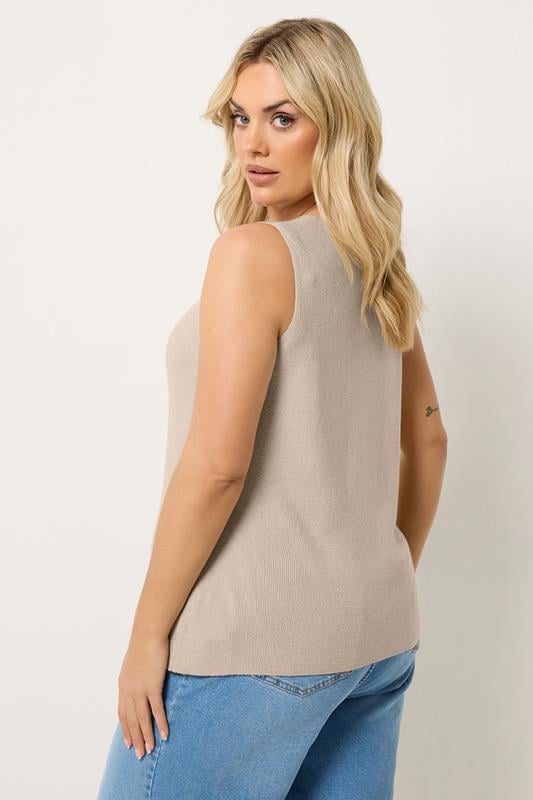YOURS Plus Size Natural Brown Knitted Waistcoat | Yours Clothing 2