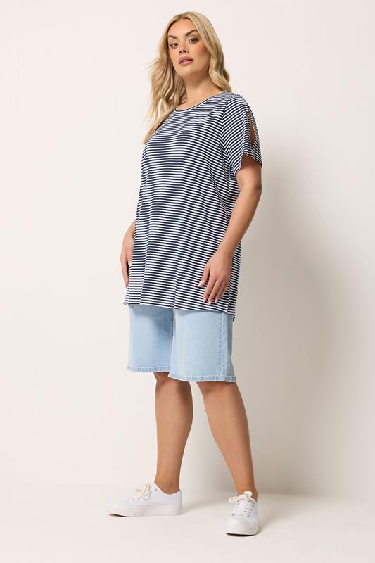 YOURS Plus Size Navy Blue Stripe Swing Top | Yours Clothing 1