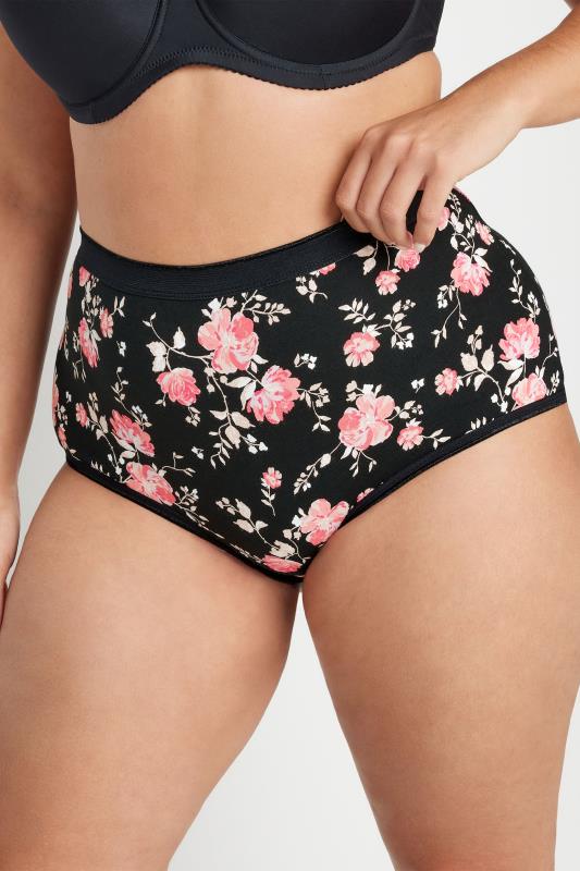 YOURS 5 PACK Plus Size Black & Pink Floral Print Full Briefs | Yours Clothing 2