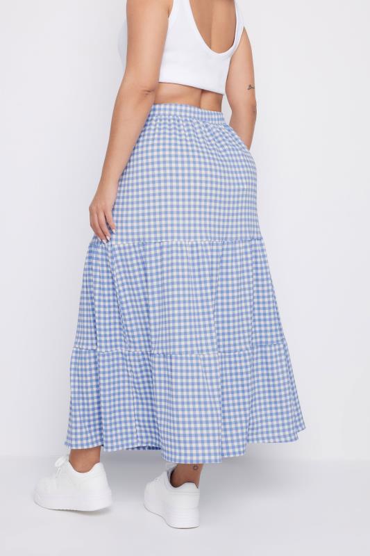 YOURS Plus Size Blue Gingham Textured Maxi Skirt | Yours Clothing 3