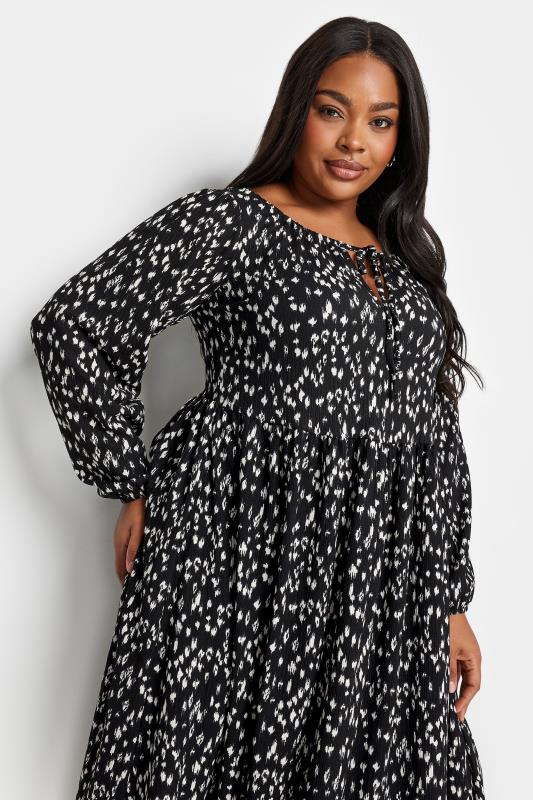 YOURS Plus Size Black Textured Leopard Print Midaxi Dress | Yours Clothing 4