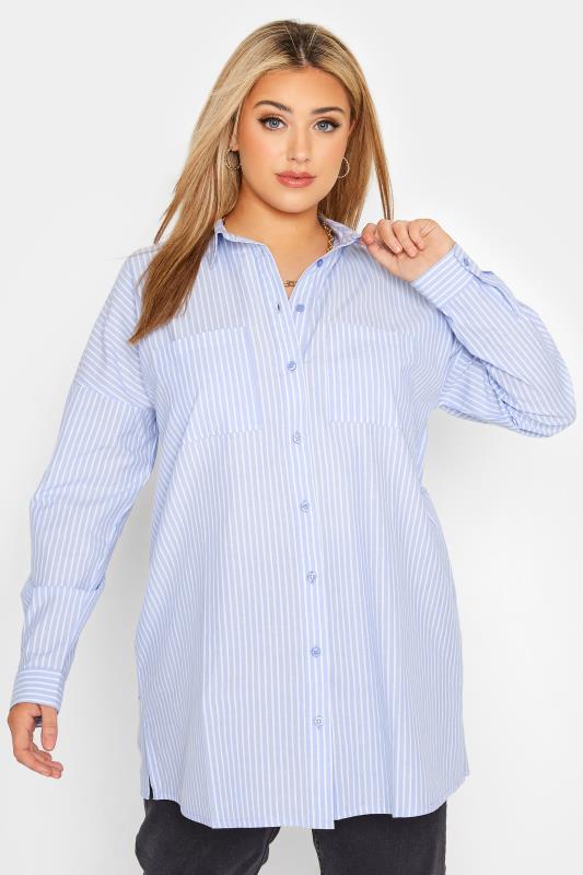 YOURS FOR GOOD Curve Blue Stripe Oversized Shirt 1