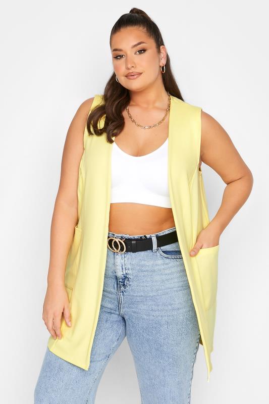 LIMITED COLLECTION Curve Lemon Yellow Sleeveless Blazer | Yours Clothing 1
