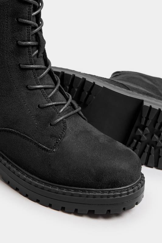 Black Faux Suede Lace Up Boots In Wide E Fit | Yours Clothing 5