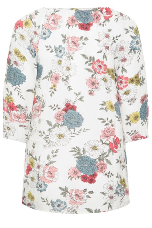 YOURS Plus Size White Floral Tie Front Gypsy Top | Yours Clothing 7