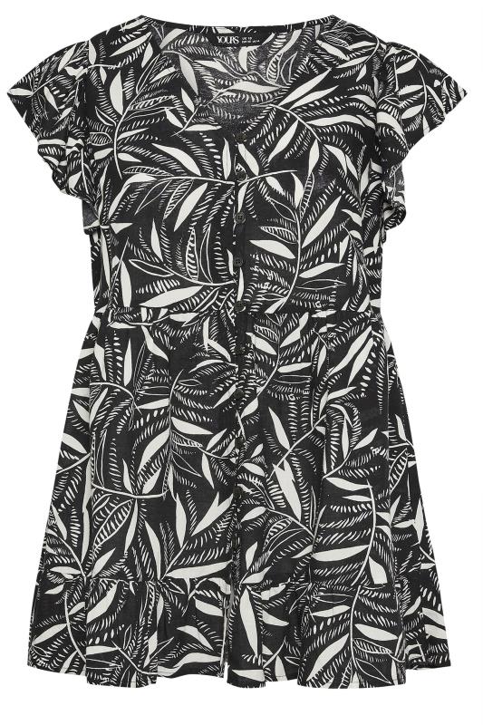 YOURS Plus Size Black Leaf Print Frill Linen Blouse | Yours Clothing 5