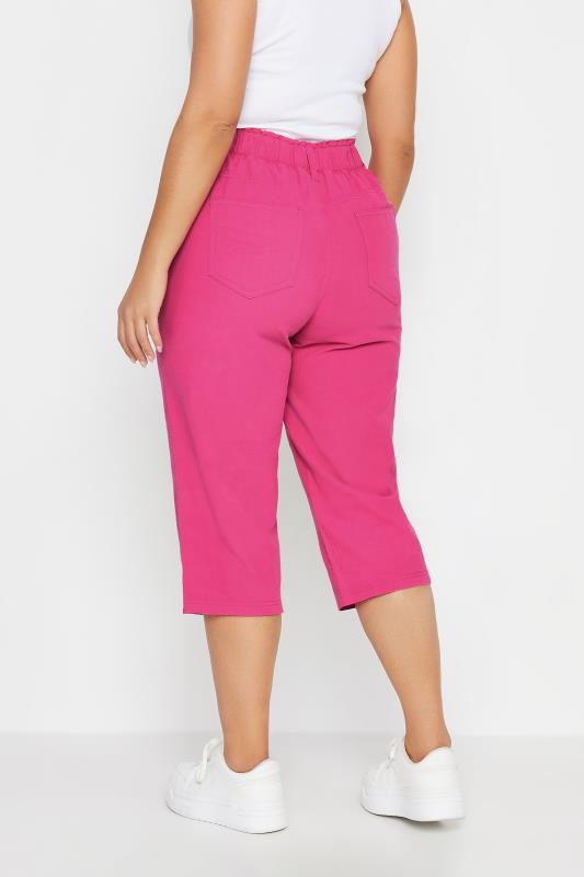 YOURS Plus Size Pink Cool Cotton Cropped Trousers | Yours Clothing 3