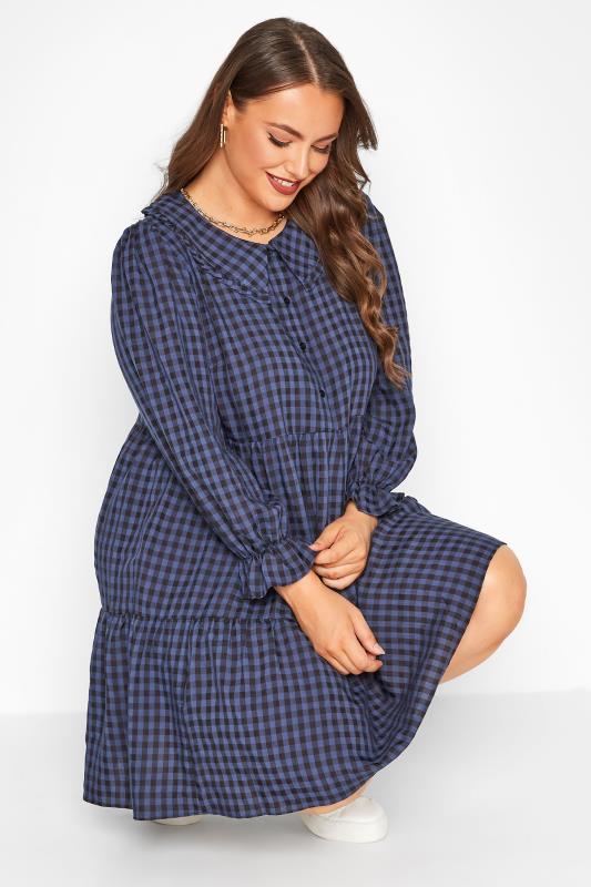 LIMITED COLLECTION Plus Size Blue Gingham Smock Shirt Dress | Yours Clothing 4