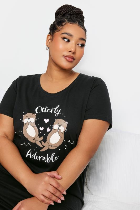 YOURS Plus Size Black 'Otterly Adorable' Slogan Print Nightdress | Yours Clothing 4