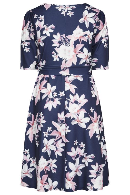 YOURS LONDON Plus Size Navy Blue Floral Print Square Neck Dress | Yours Clothing 7