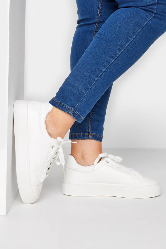 White Stripe Platform Trainers In Extra Wide EEE Fit 1