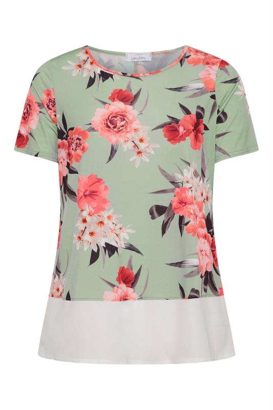 YOURS LONDON Plus Size Sage Green Floral Chiffon Hem Top | Yours Clothing 5