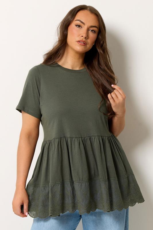  YOURS groene gelaagde peplum top