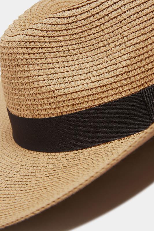 Beige Brown Wide Brim Straw Fedora Hat | Yours Clothing  3