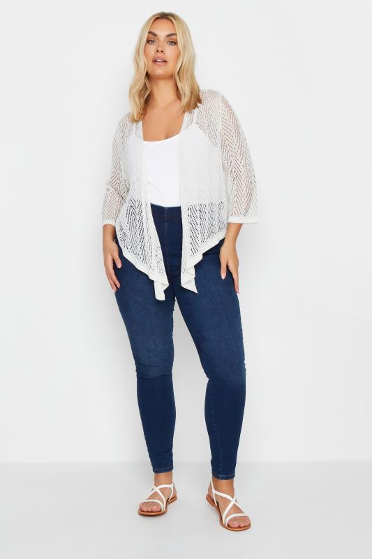 YOURS Plus Size White Pointelle Waterfall Cardigan | Yours Clothing 2