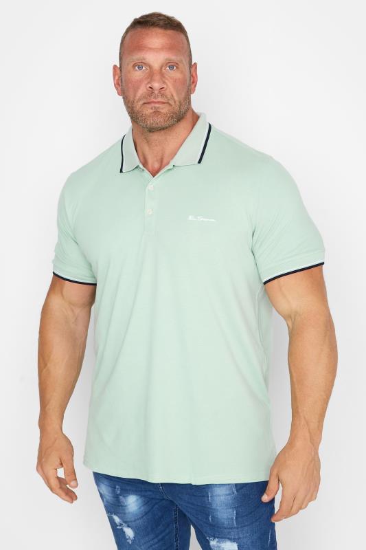 BEN SHERMAN Big & Tall Mint Green Tipped Polo Shirt 1