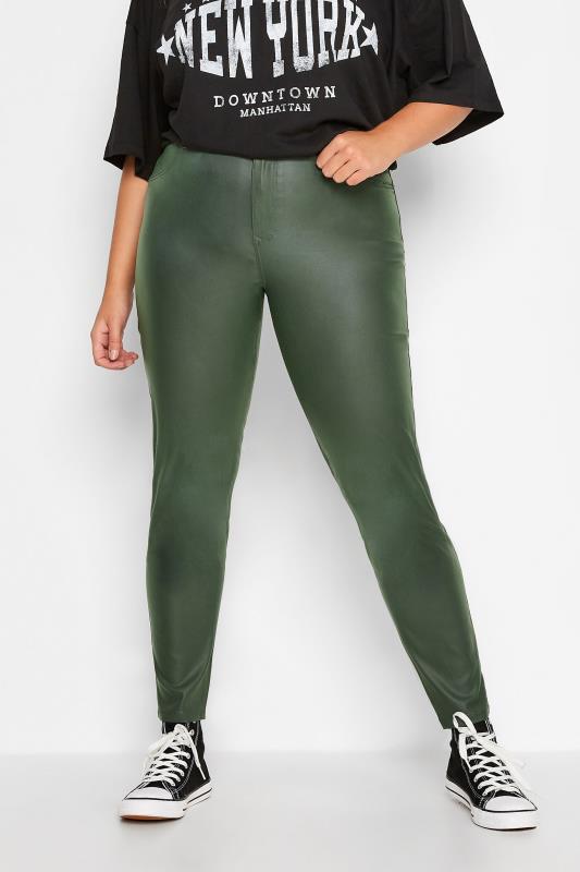 Plus Size Green Coated Skinny Stretch AVA Jeans | Yours Clothing 1