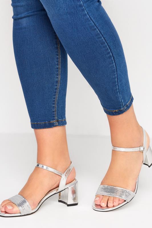  Grande Taille Silver Two Part Block Heels In Wide E Fit