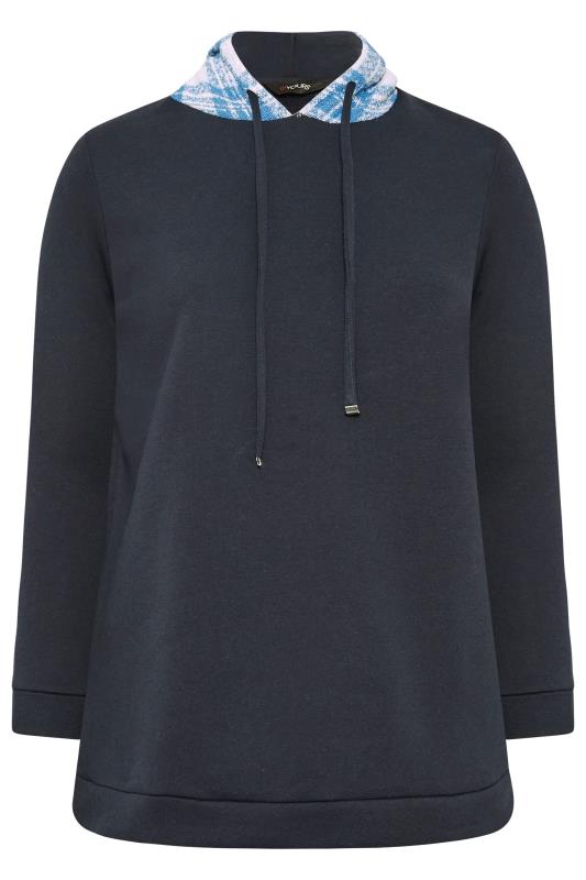 Plus Size Navy Blue Check Hoodie | Yours Clothing  6