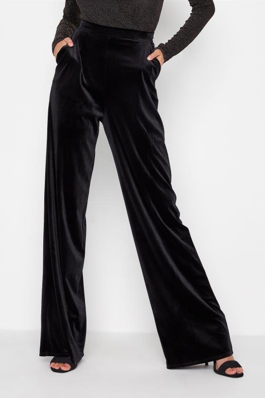 LTS Tall Black Velour Wide Leg Trousers_A.jpg