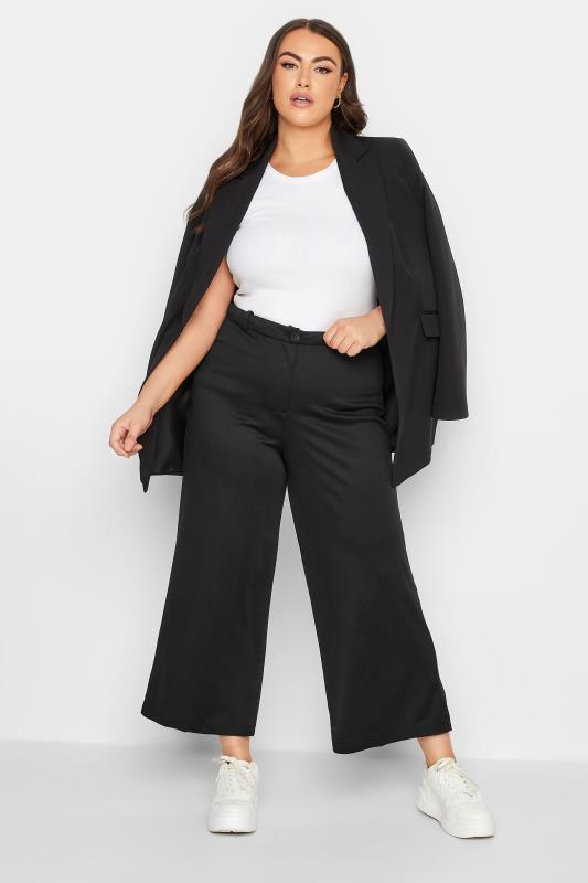 YOURS Plus Size Black Wide Leg Button Up Trousers | Yours Clothing 2
