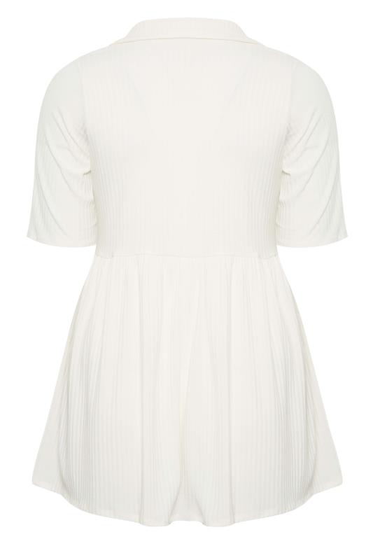 LIMITED COLLECTION Plus Size White Ribbed Button Through Peplum Top | Yours Clothing 7