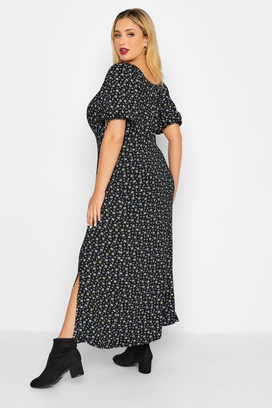 LIMITED COLLECTION Plus Size Black Floral Milkmaid Side Split Maxi Dress | Yours Clothing  3