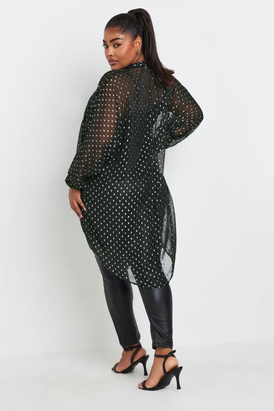 YOURS Plus Size Black Metallic Dipped Hem Shirt | Yours Clothing 4