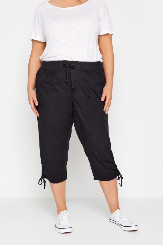 Plus Size  Evans Black Cotton Cropped Capri Trouser