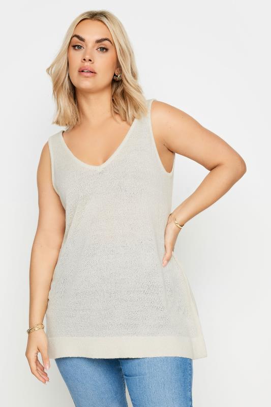 YOURS Plus Size White Knitted Vest Top | Yours Clothing 1