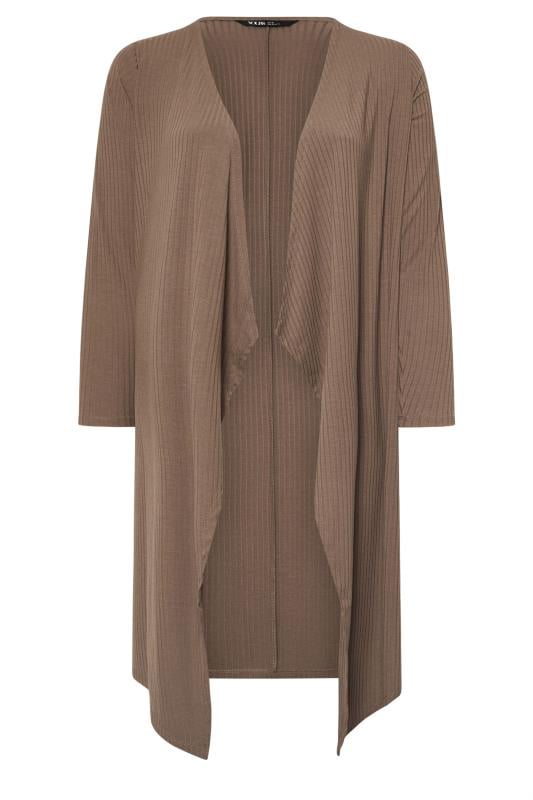 YOURS Plus Size Brown Ribbed Waterfall Maxi Cardigan | Yours Clothing  6