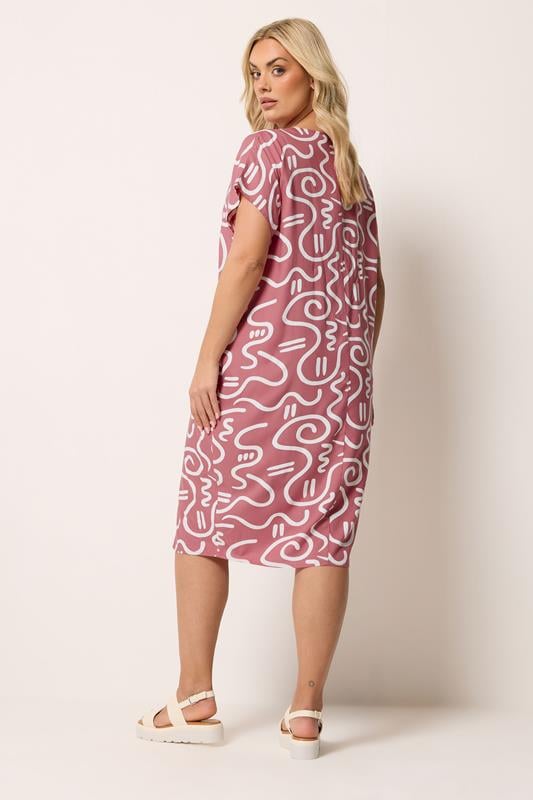 YOURS Plus Size Pink Abstract Print Pleat Front Midi Dress | Yours Clothing 2