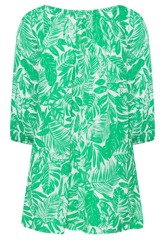 YOURS Plus Size Green Leaf Print Tie Neck Top | Yours Clothing 7