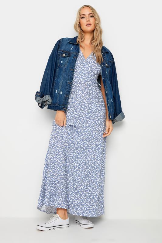 LTS Tall Women's Blue Ditsy Floral Print Maxi Wrap Dress 2