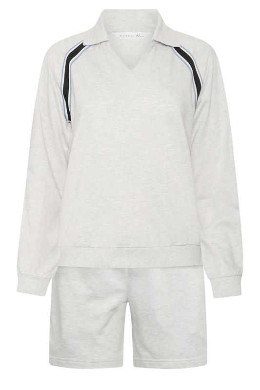 PixieGirl Petite Women's Set Grey Marl Stripe Collar Sweatshirt & Shorts | PixieGirl 8