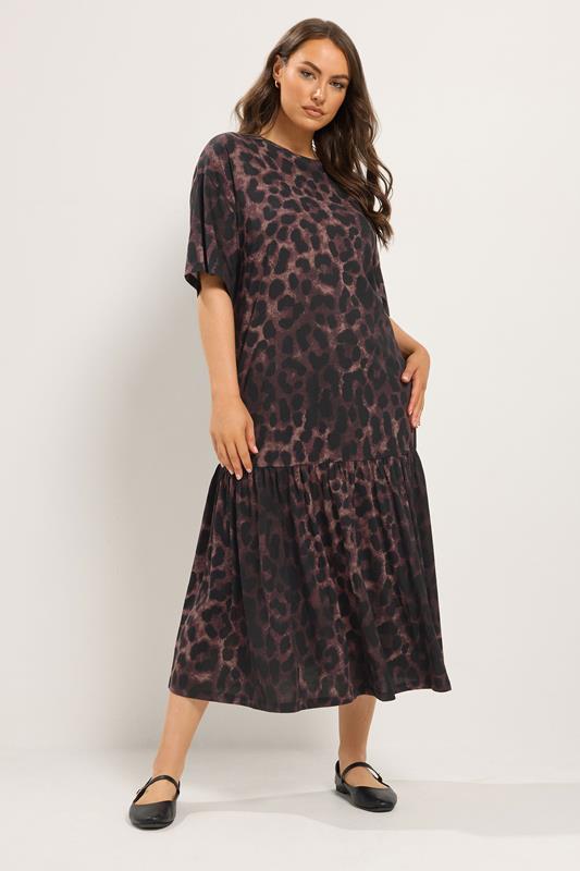 YOURS Plus Size Brown Leopard Print Drop Waist Maxi Dress | Yours Clothing 2