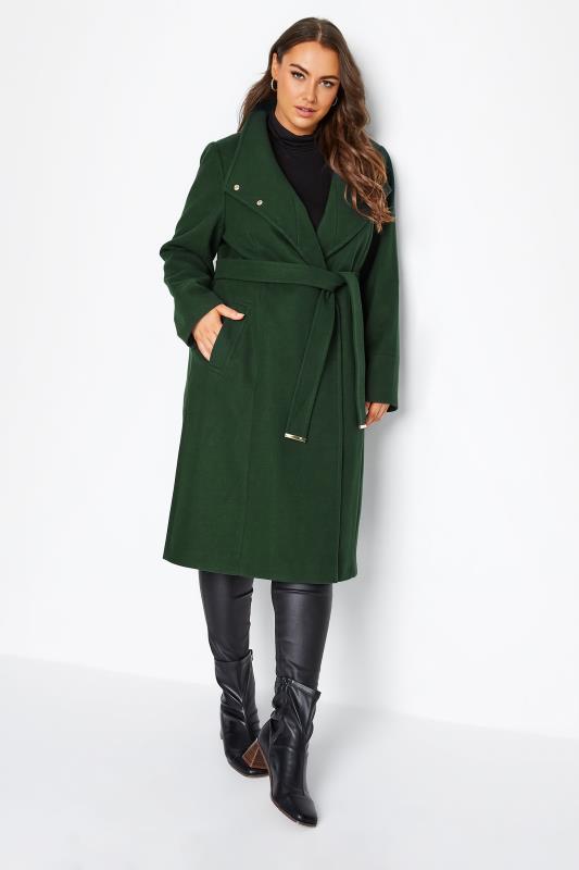 Plus Size Forest Green Belted Wrap Coat | Yours Clothing 2