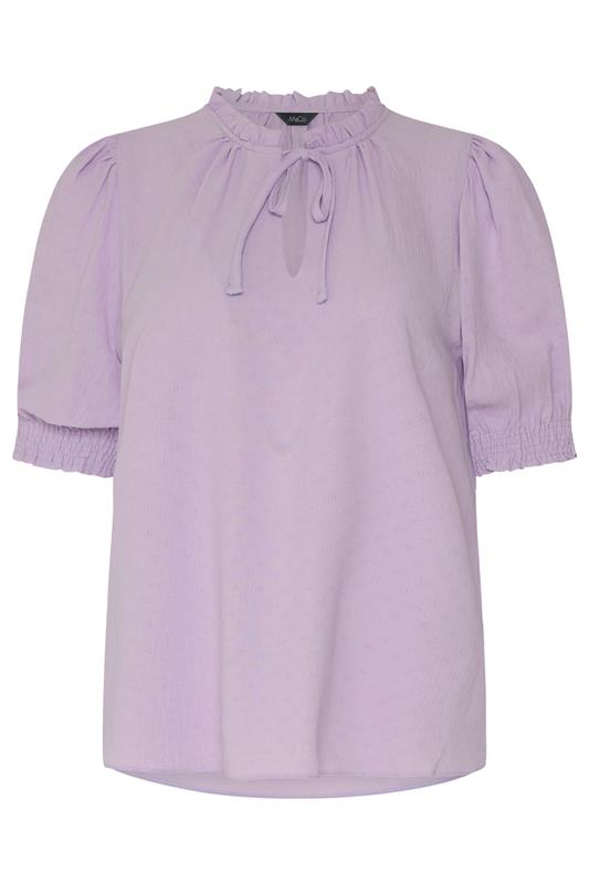 M&Co Purple Pastel Tie Neck Frill Sleeve Blouse | M&Co 5