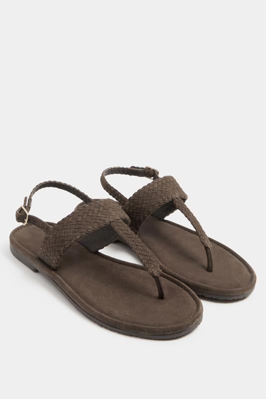 Chocolate Brown Woven Toe Post Sandals In Extra EEE Wide Fit | Yours Clothing 1