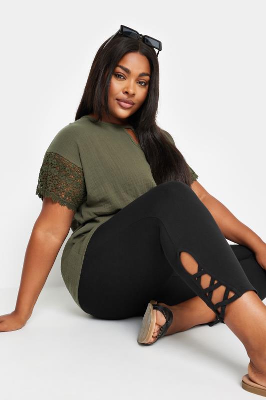YOURS Plus Size Black Cut Out Cropped Leggings | Yours Clothing 4