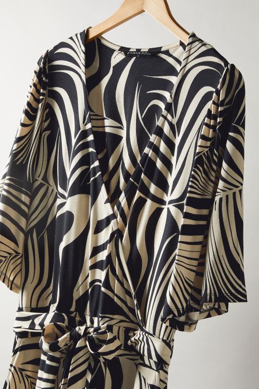 EVANS Plus Size Black Palm Print Wrap Midi Dress | Evans 7